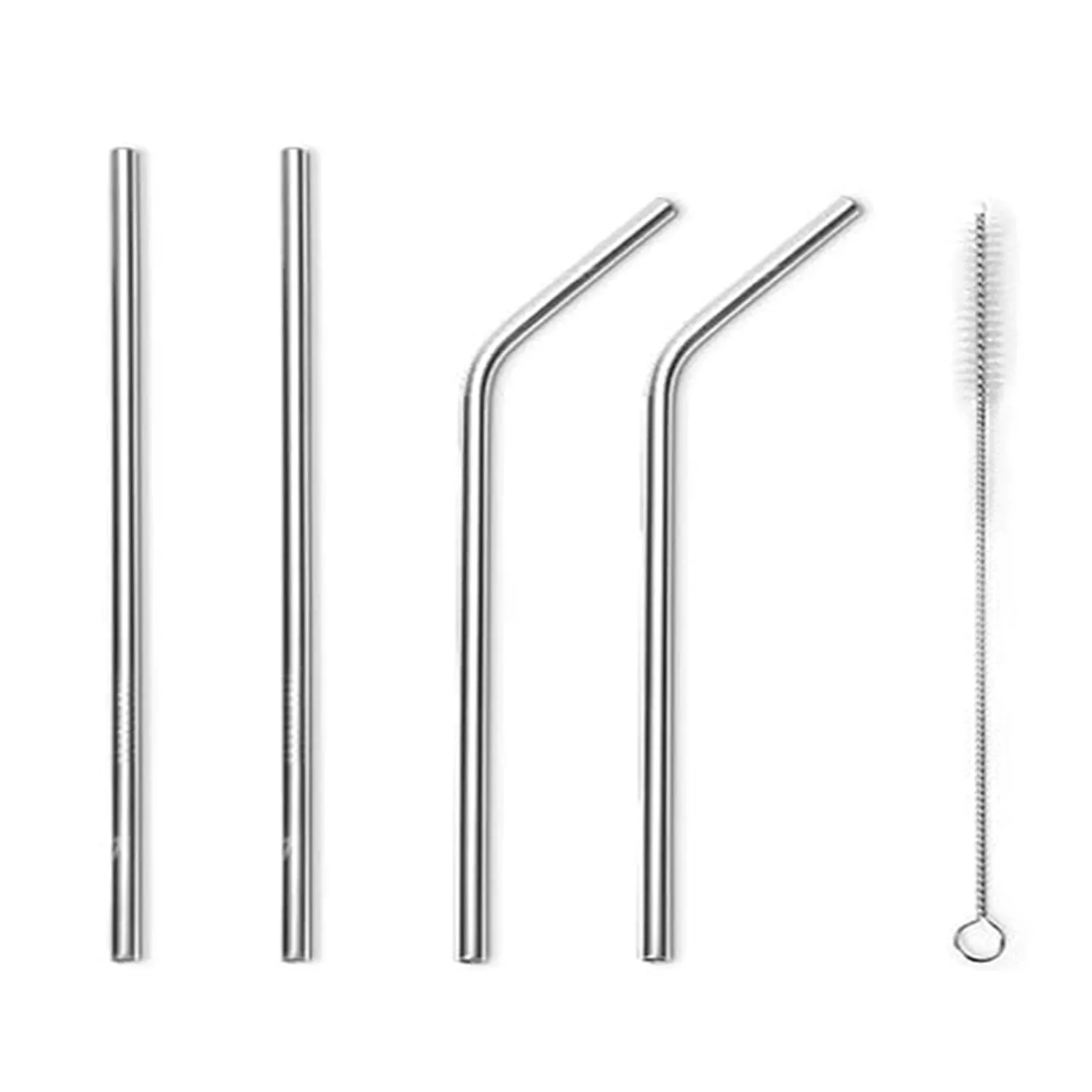 0579 Set of 4 Stainless Steel Straws & Brush (2 Straight straws, 2 Bent straws, 1 Brush)