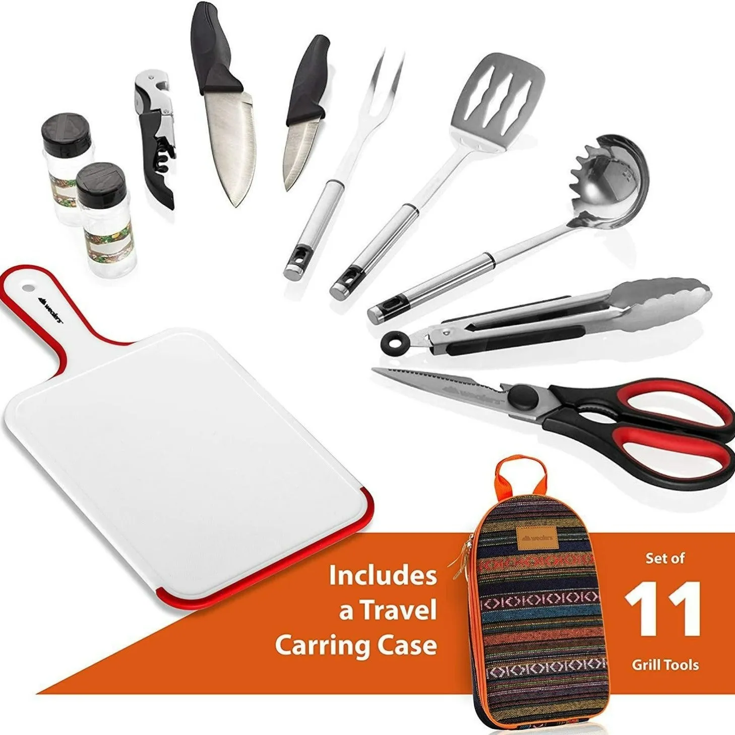 11 Piece Camp Kitchen Cooking Utensil Set Travel Organizer Grill Accessories Compact Gear for Backpacking BBQ Camping Hiking and Travel