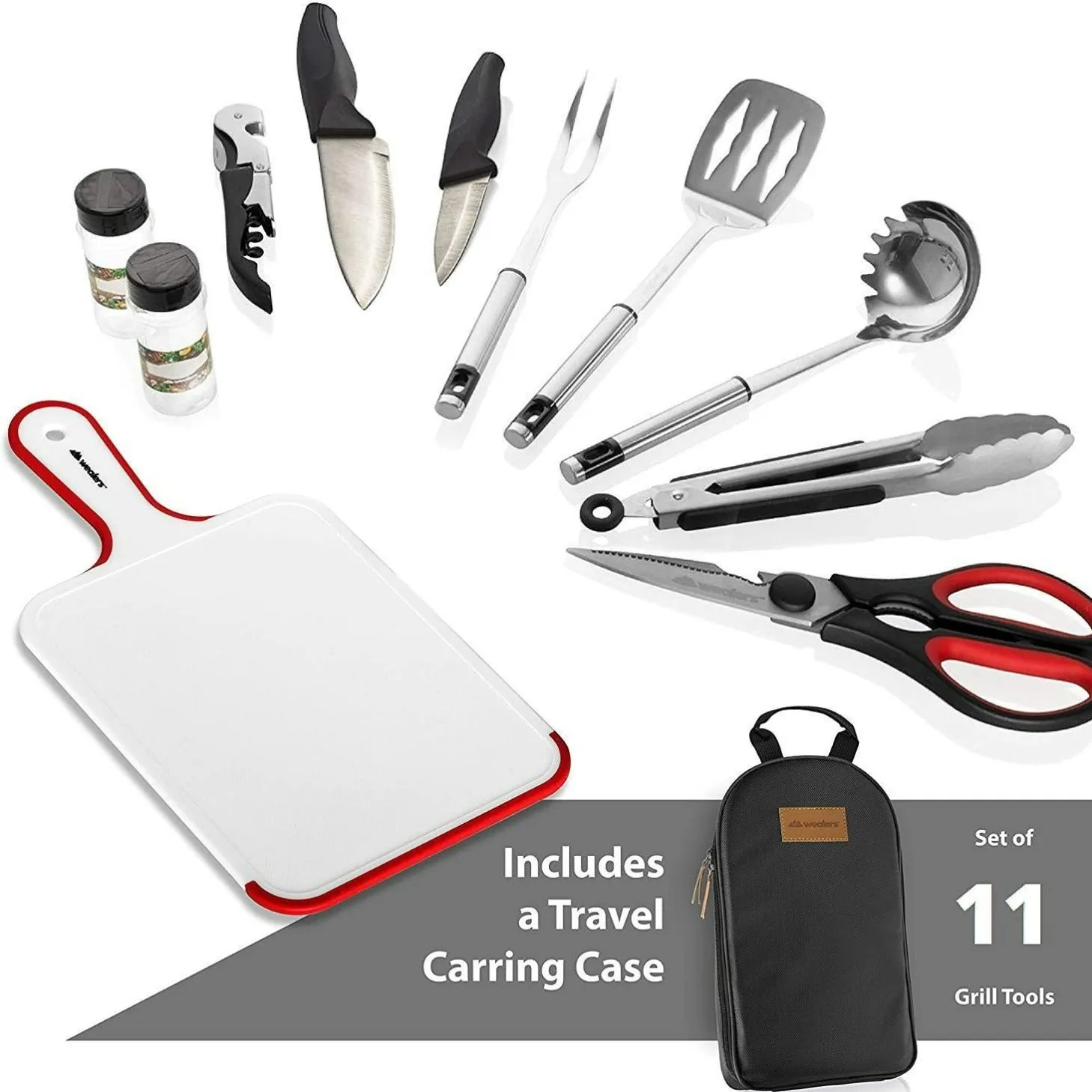 11 Piece Camp Kitchen Cooking Utensil Set Travel Organizer Grill Accessories Compact Gear for Backpacking BBQ Camping Hiking and Travel