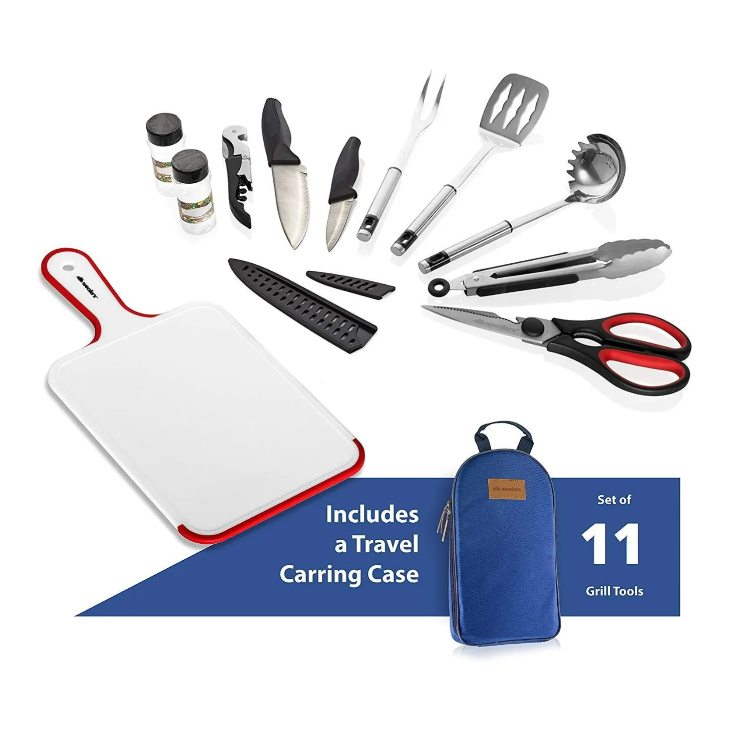 11 Piece Camp Kitchen Cooking Utensil Set Travel Organizer Grill Accessories Compact Gear for Backpacking BBQ Camping Hiking and Travel