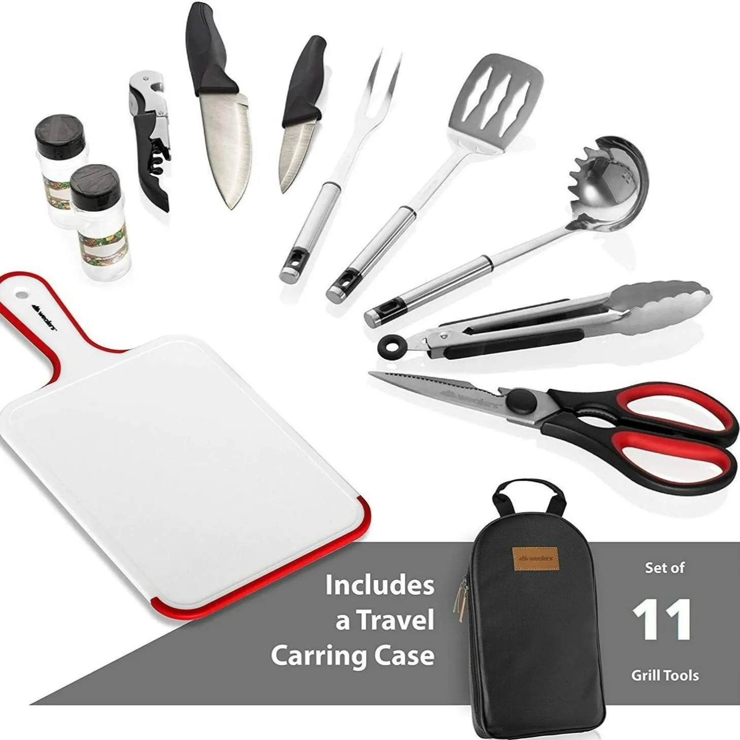 11 Piece Camp Kitchen Cooking Utensil Set Travel Organizer Grill Accessories Compact Gear for Backpacking BBQ Camping Hiking and Travel