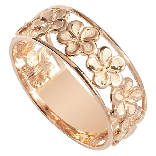 14K Pink Gold See Through Plumeria Lei Ring Sandblast Polish Edge 7mm