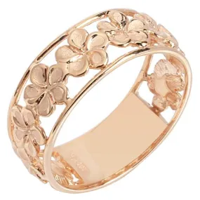 14K Pink Gold See Through Plumeria Lei Ring Sandblast Polish Edge 7mm