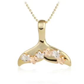 14K Tri-Color Gold Whale Tail Plumeria Pendant High Polish (Chain Sold Separately)