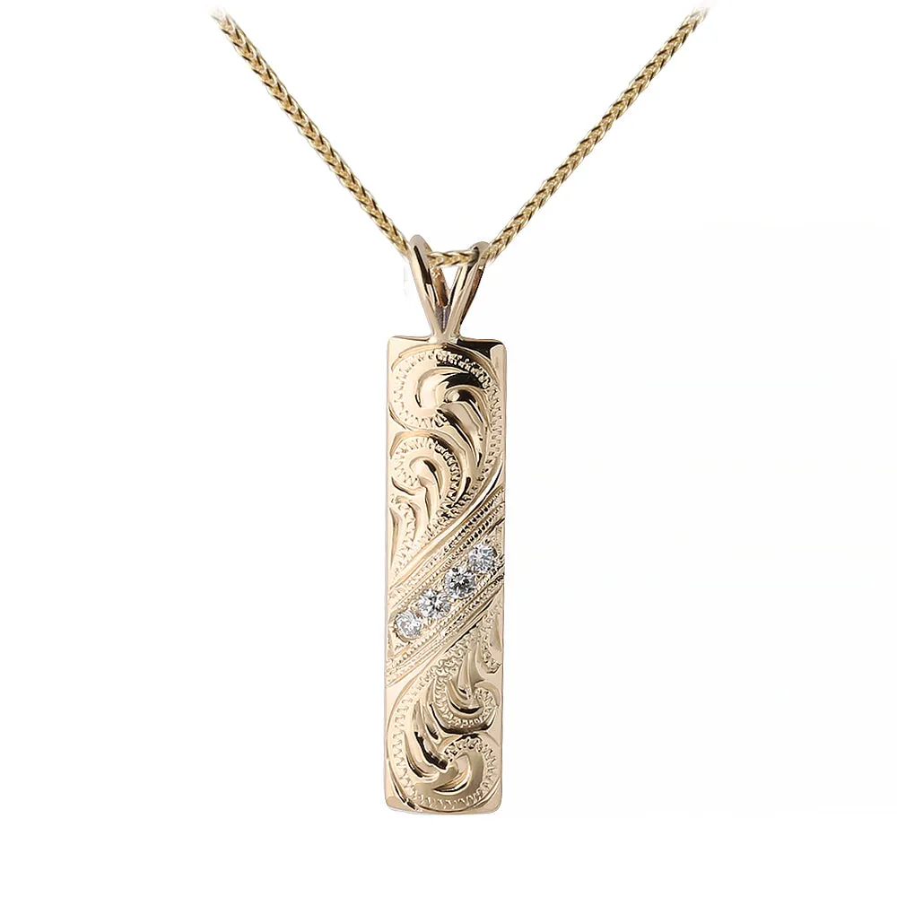 14K Yellow Gold Hawaiian Heirloom Pendant w/4 Diamonds 8mm Barrel