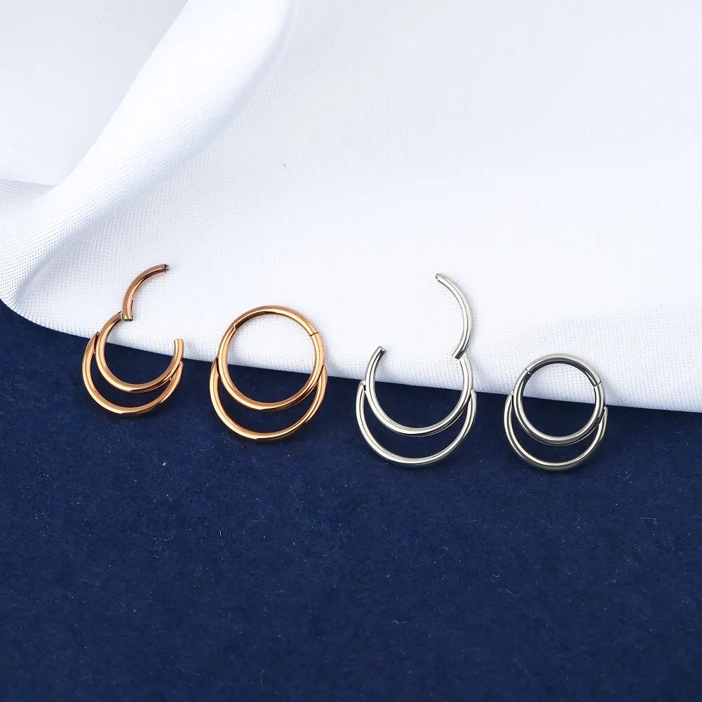 16G Paved Double Loop Daith Earrings Hinged Septum Clicker