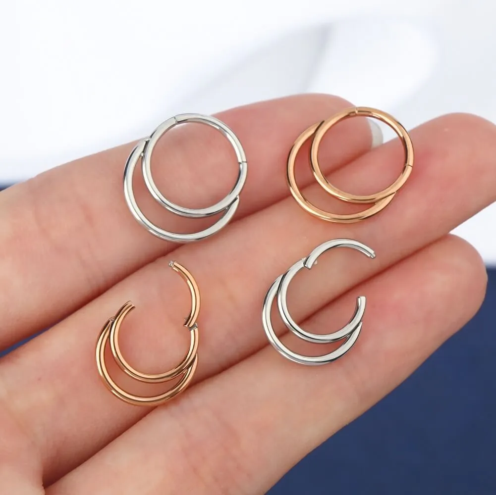 16G Paved Double Loop Daith Earrings Hinged Septum Clicker