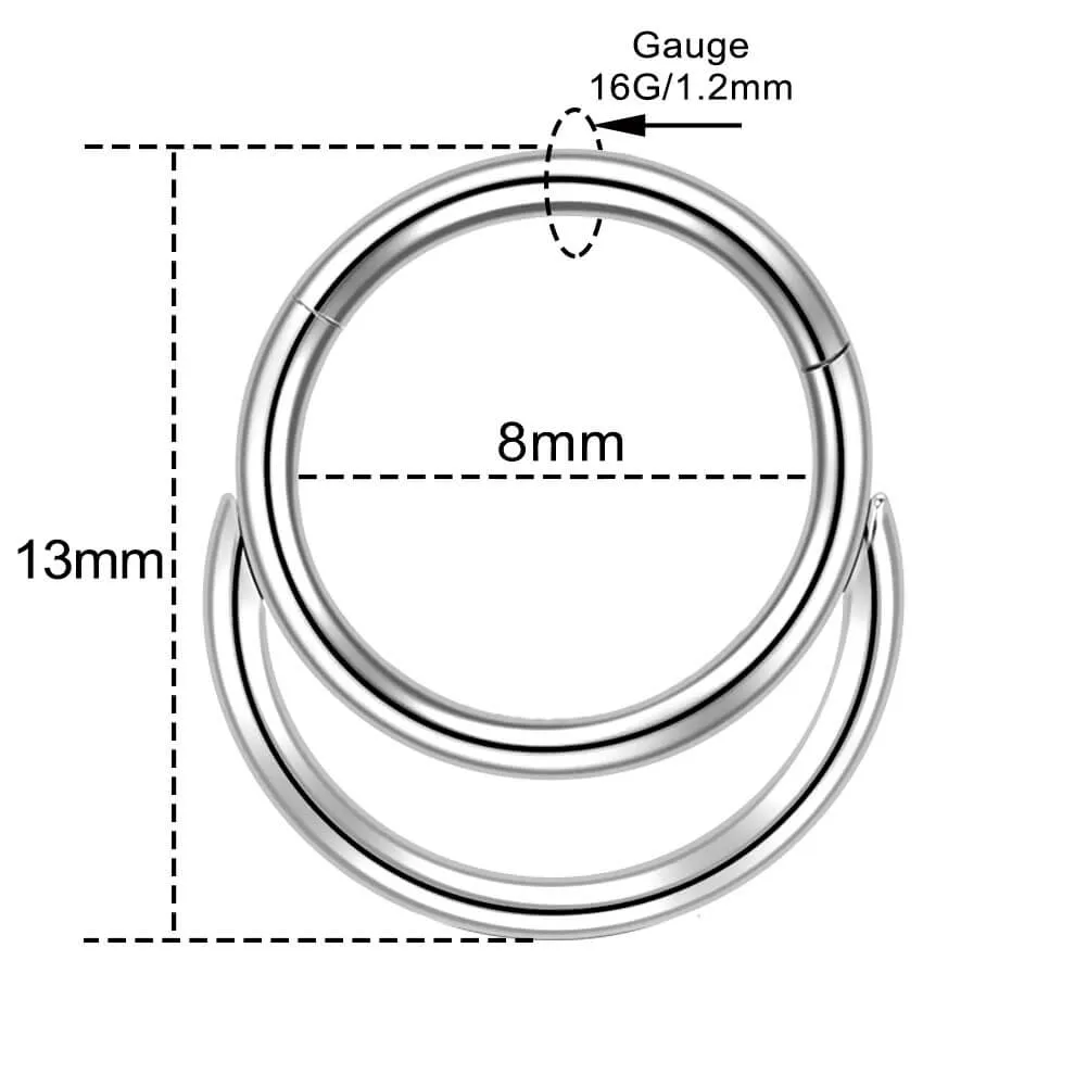 16G Paved Double Loop Daith Earrings Hinged Septum Clicker