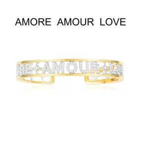 AMORE AMOUR LOVE Open Cuff - Yellow Silver