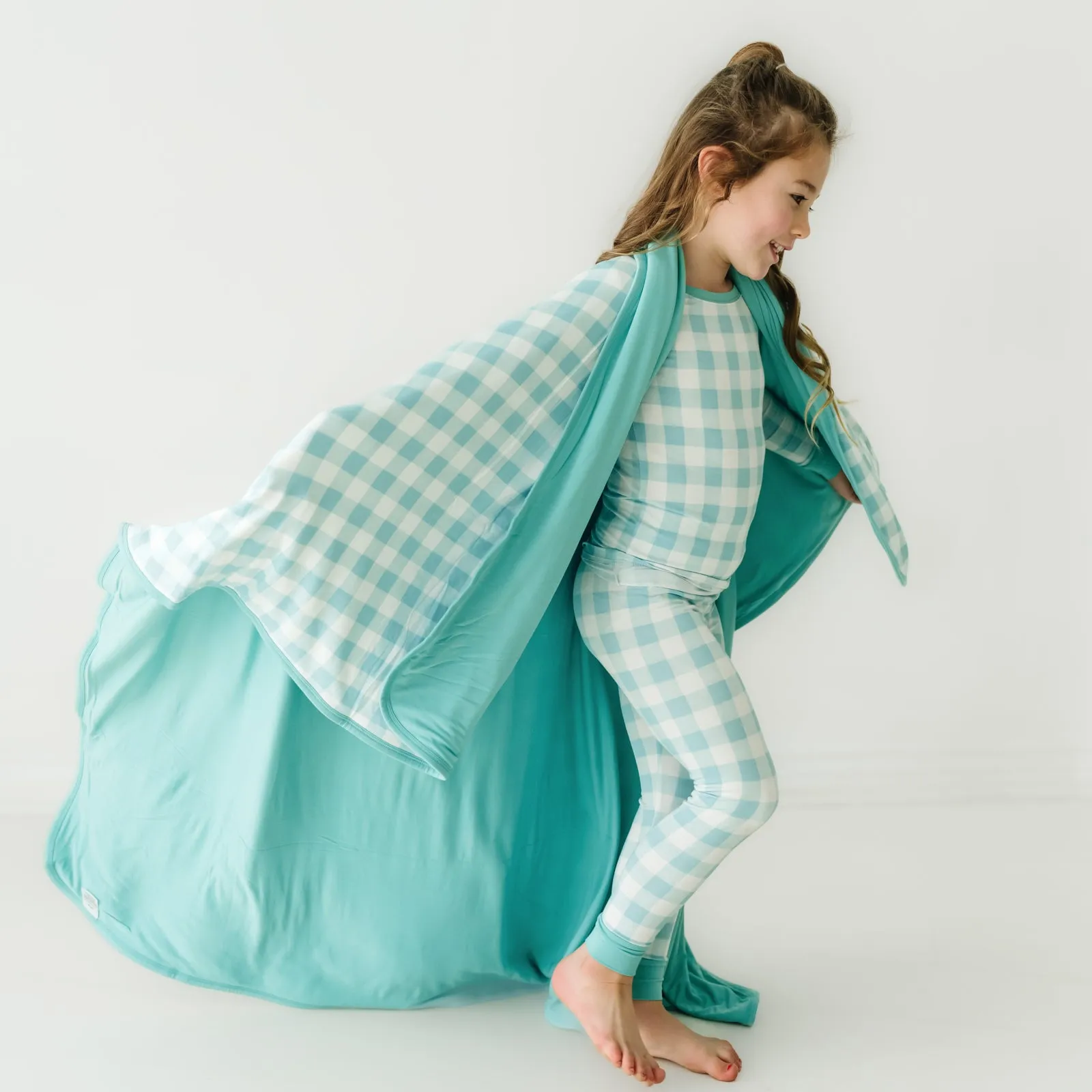 Aqua Gingham Large Cloud Blanket®