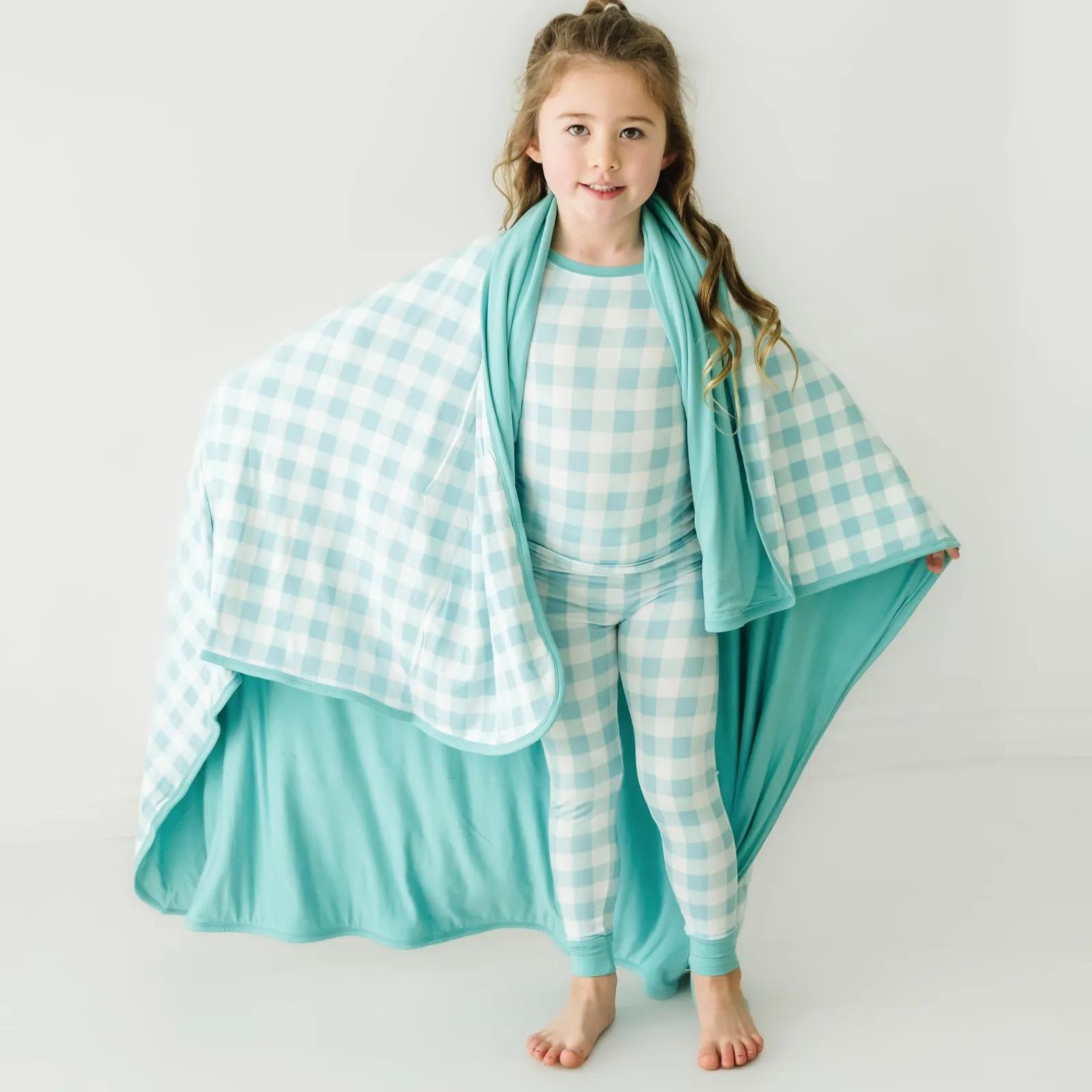 Aqua Gingham Large Cloud Blanket®