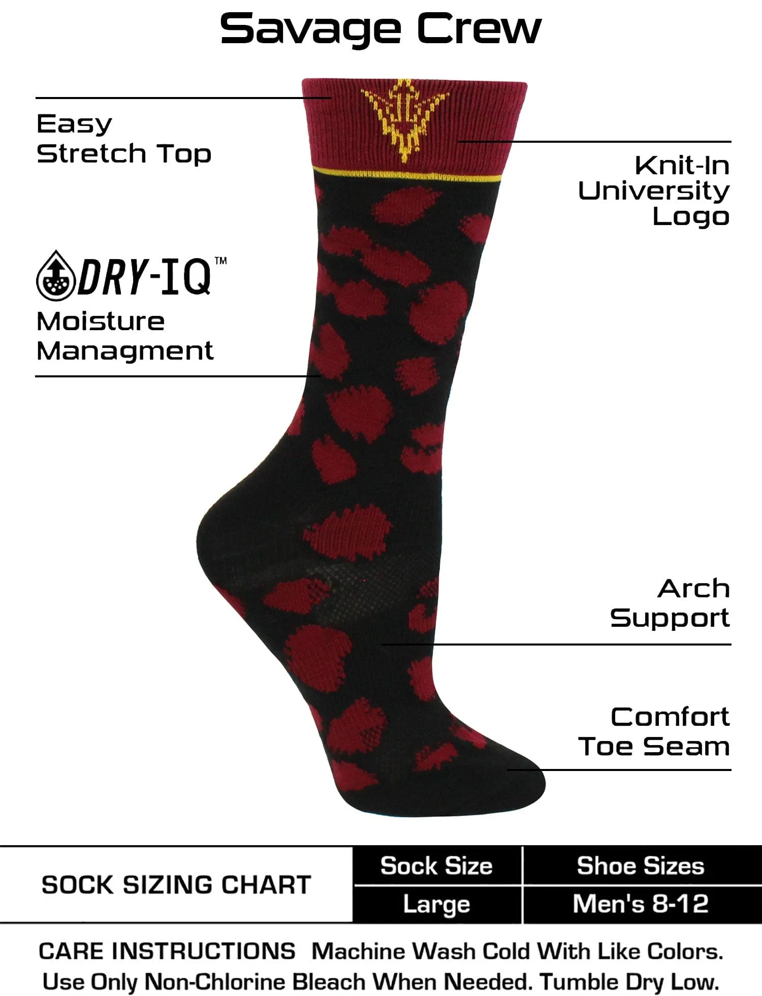 ASU Sun Devils Socks Womens Savage Crew Socks