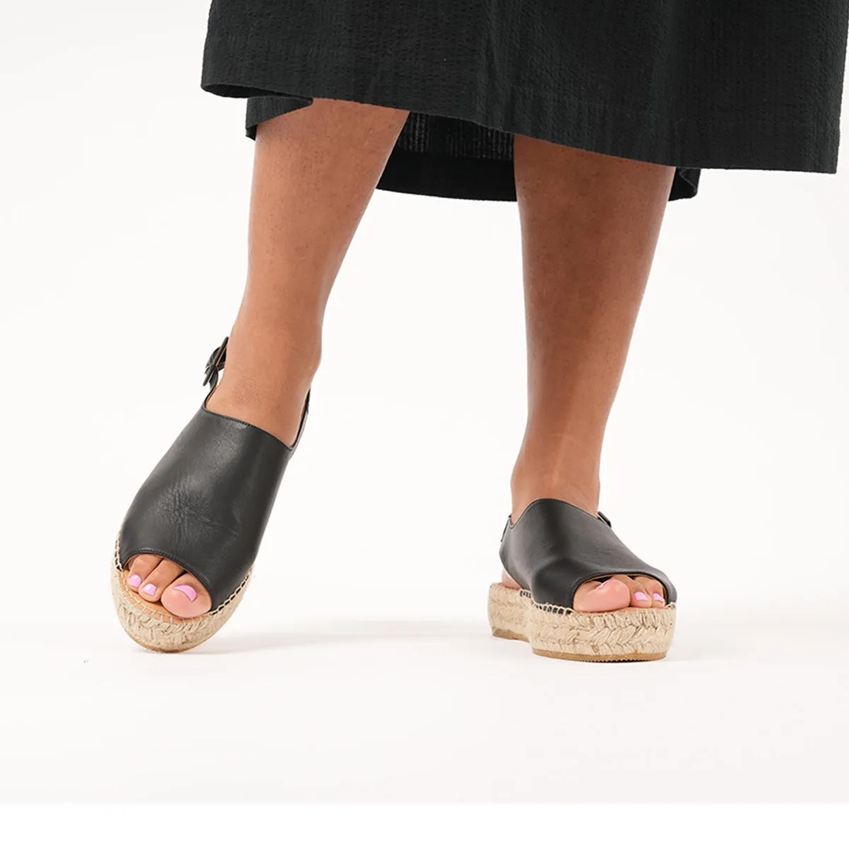 Bona - Wide Fit Espadrille - Black Leather