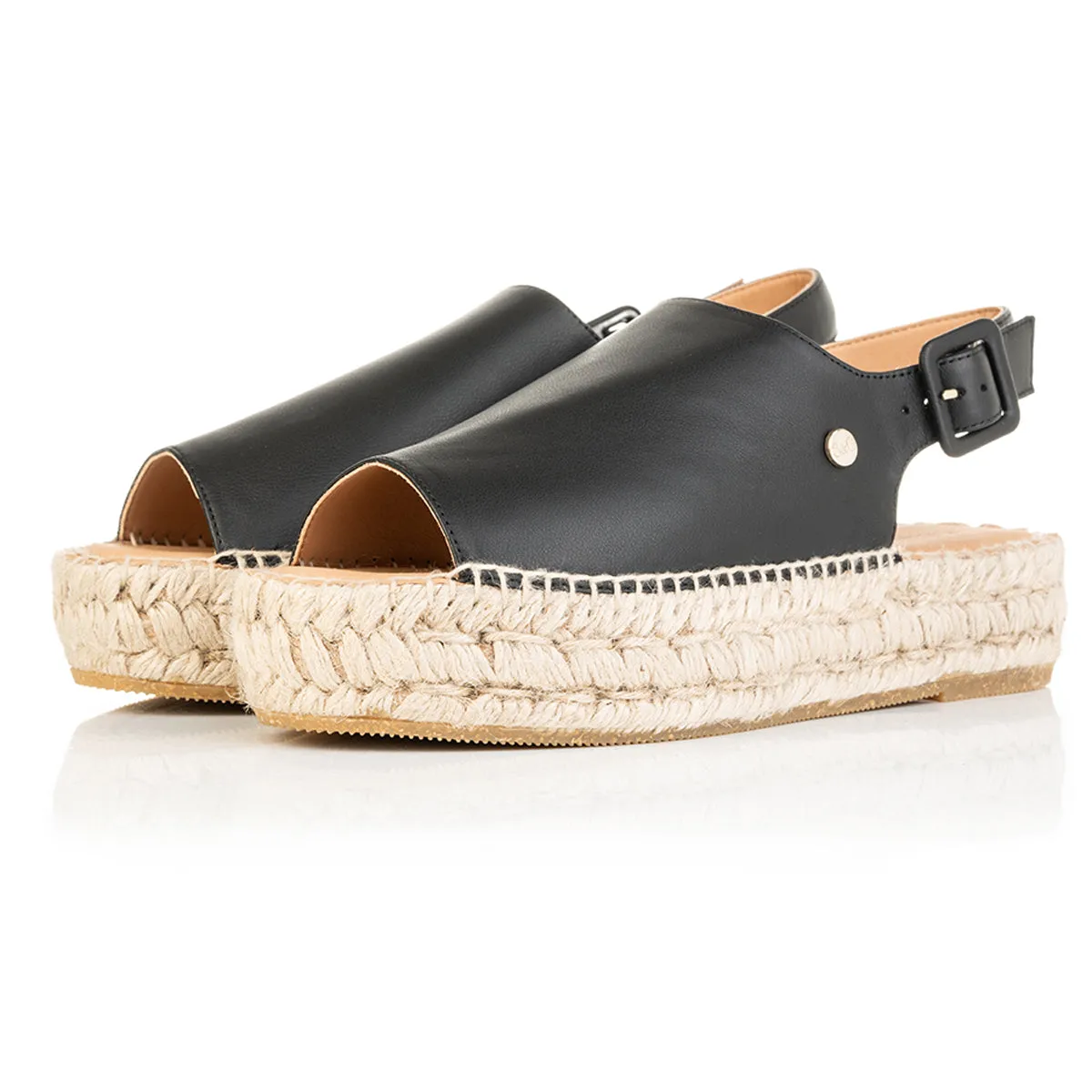 Bona - Wide Fit Espadrille - Black Leather