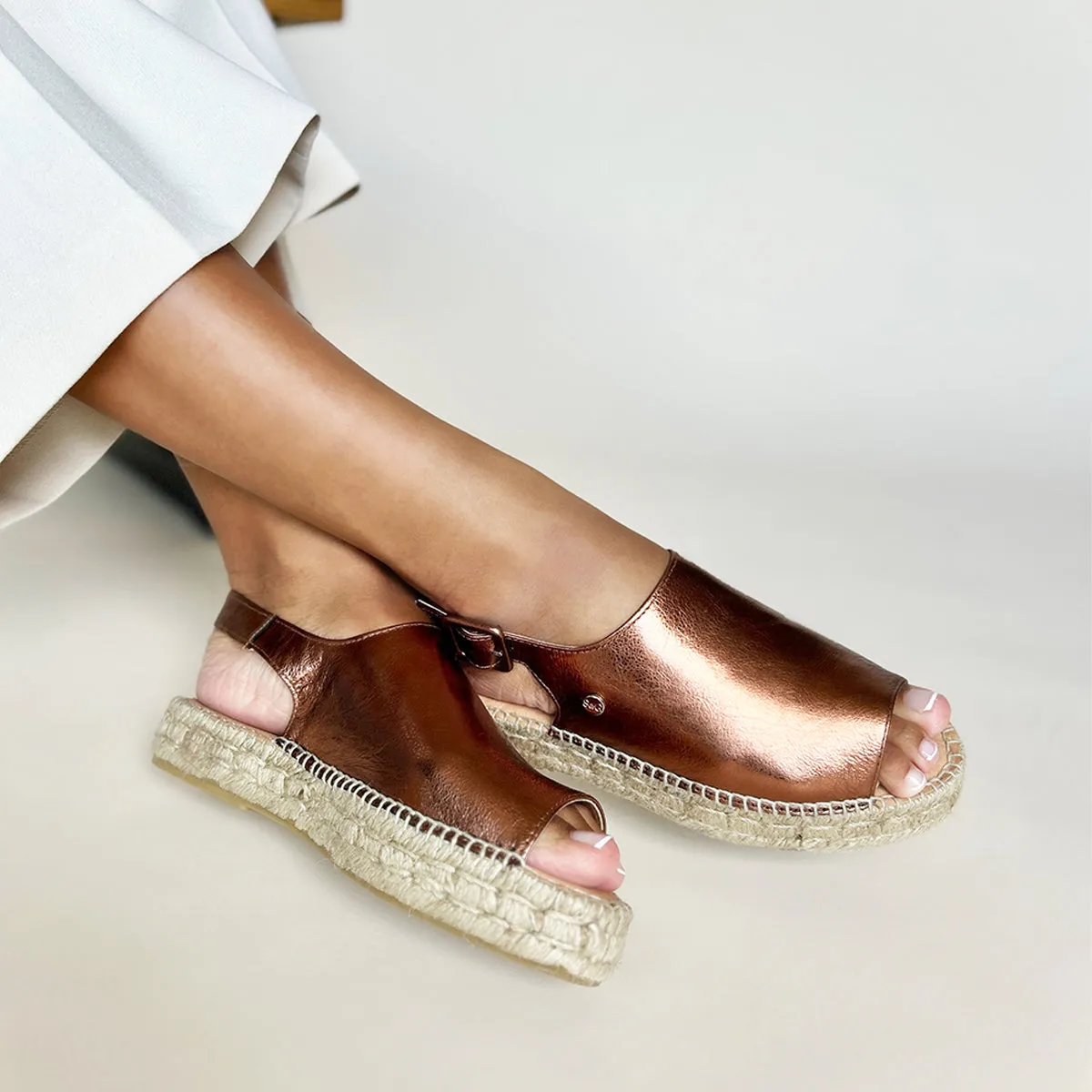 Bona - Wide Fit Espadrille - Bronze Metallic Leather