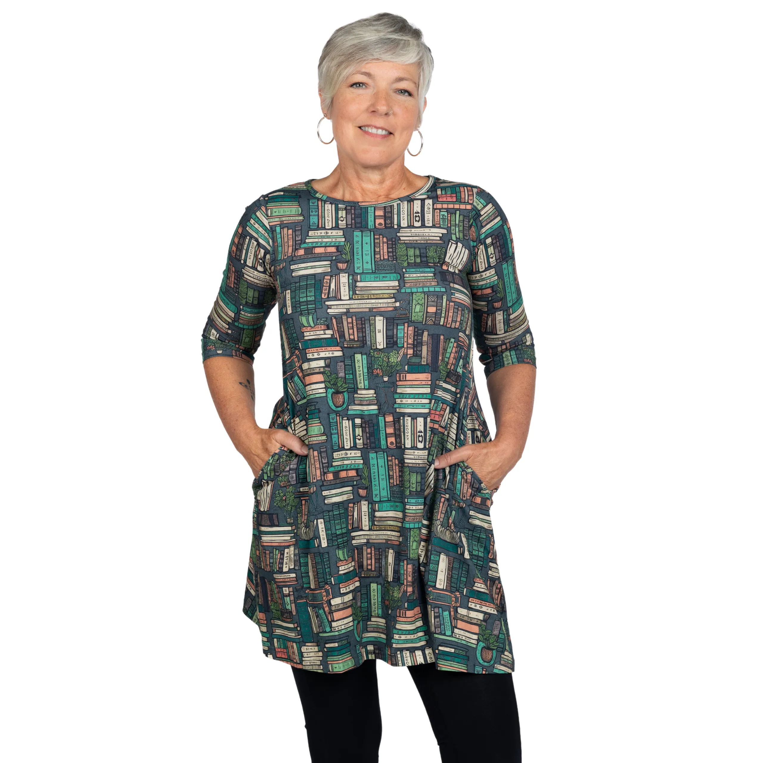 Botanical Library 3/4th Sleeves Long Tunic