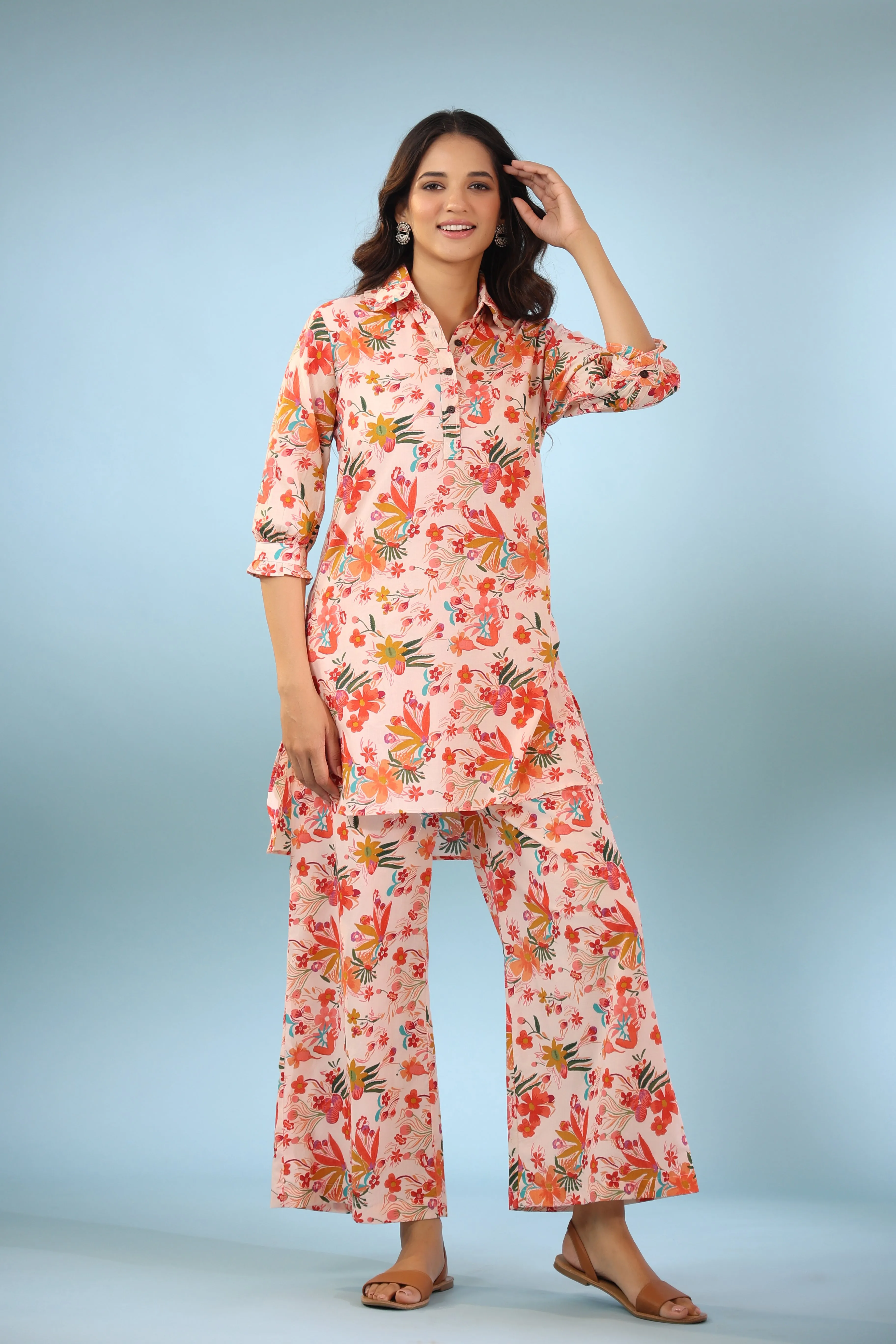 Bouquet on Collared Cotton Loungewear Set