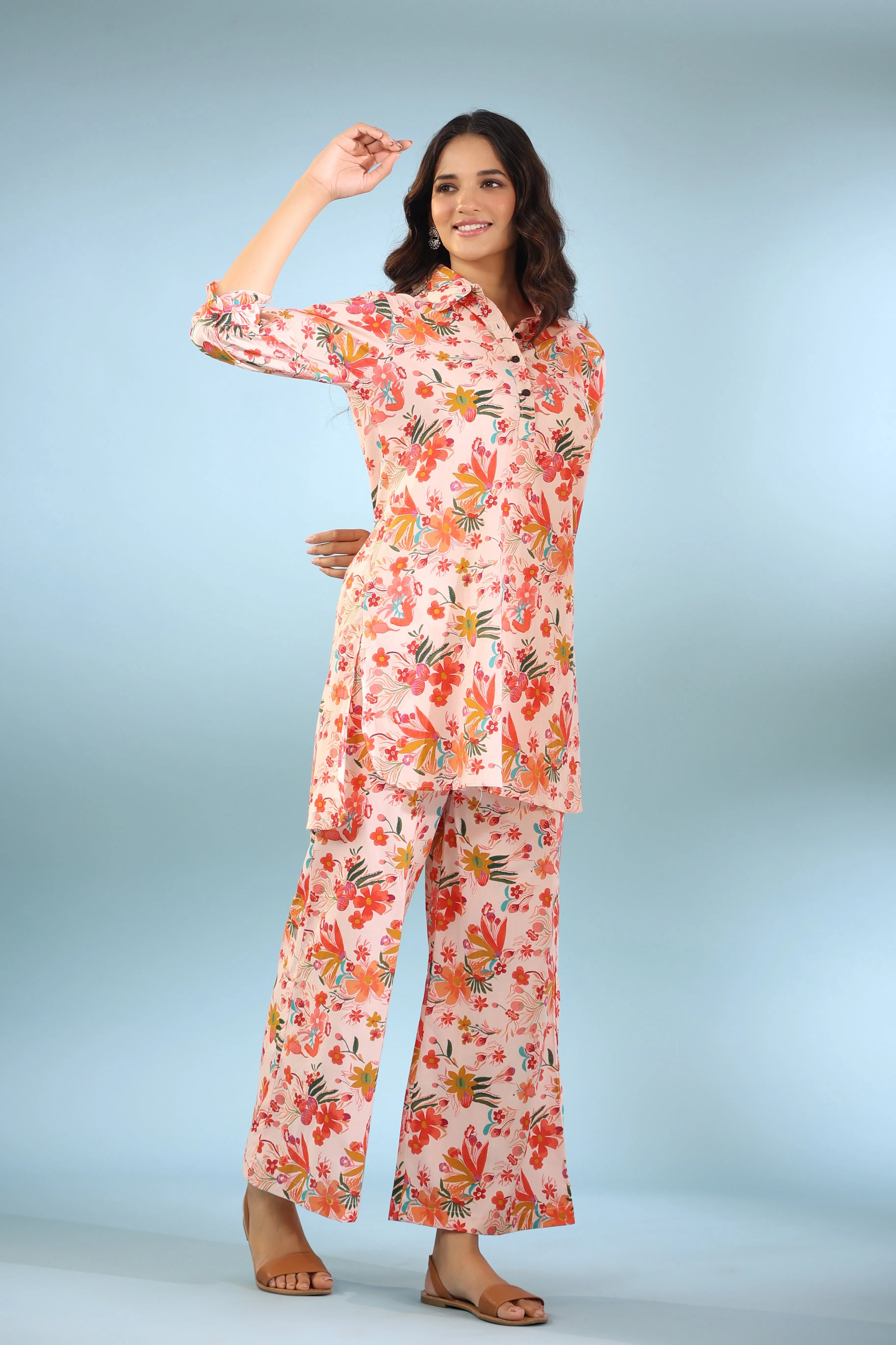 Bouquet on Collared Cotton Loungewear Set