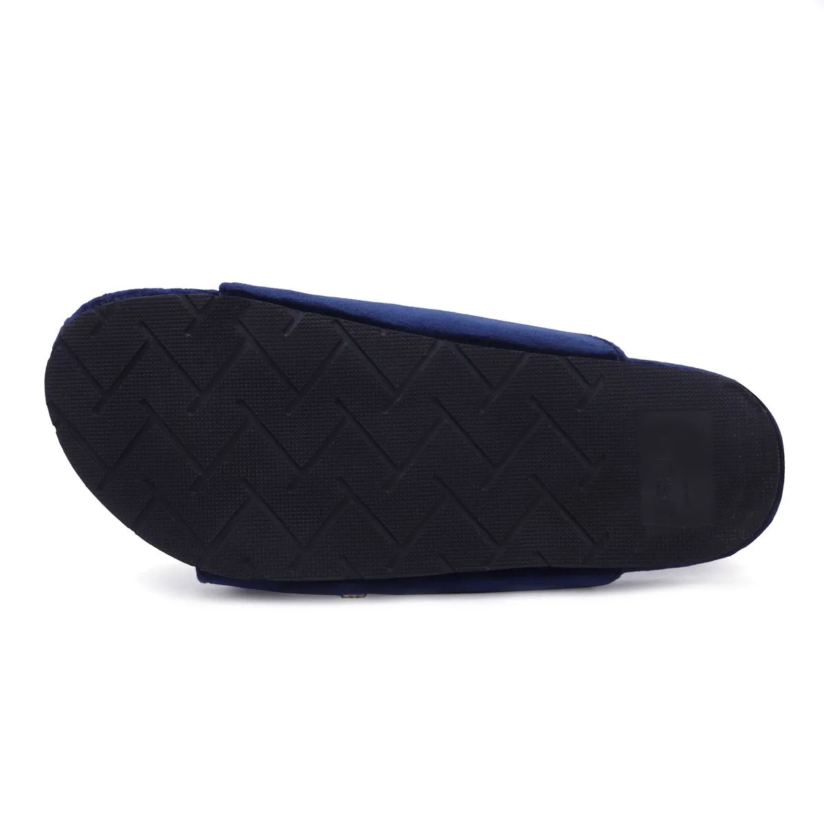 Buckled Slide-in Slippers in Blue Italian Velvet Material