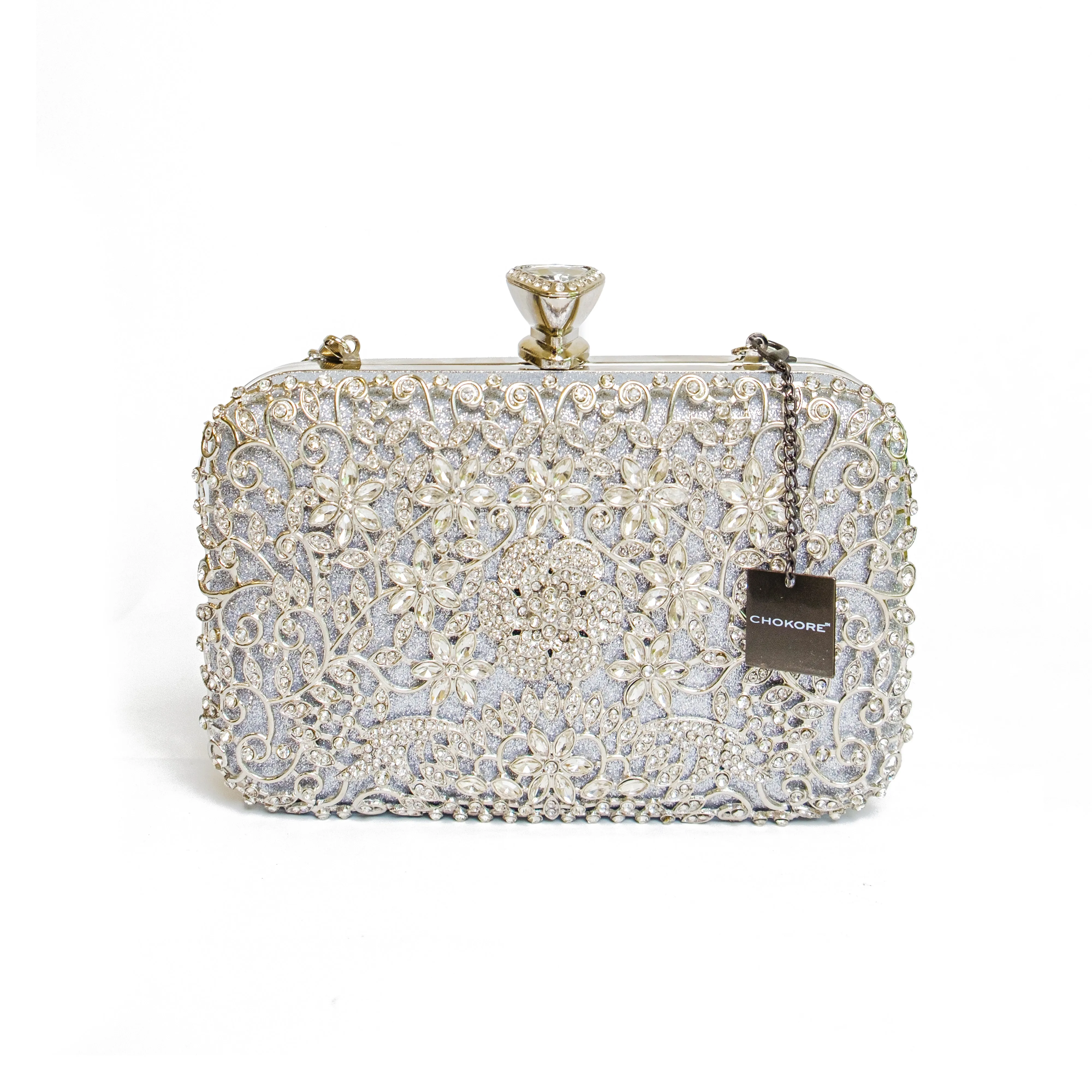 Chokore Embellished Evening Clutch/Handbag (Silver)