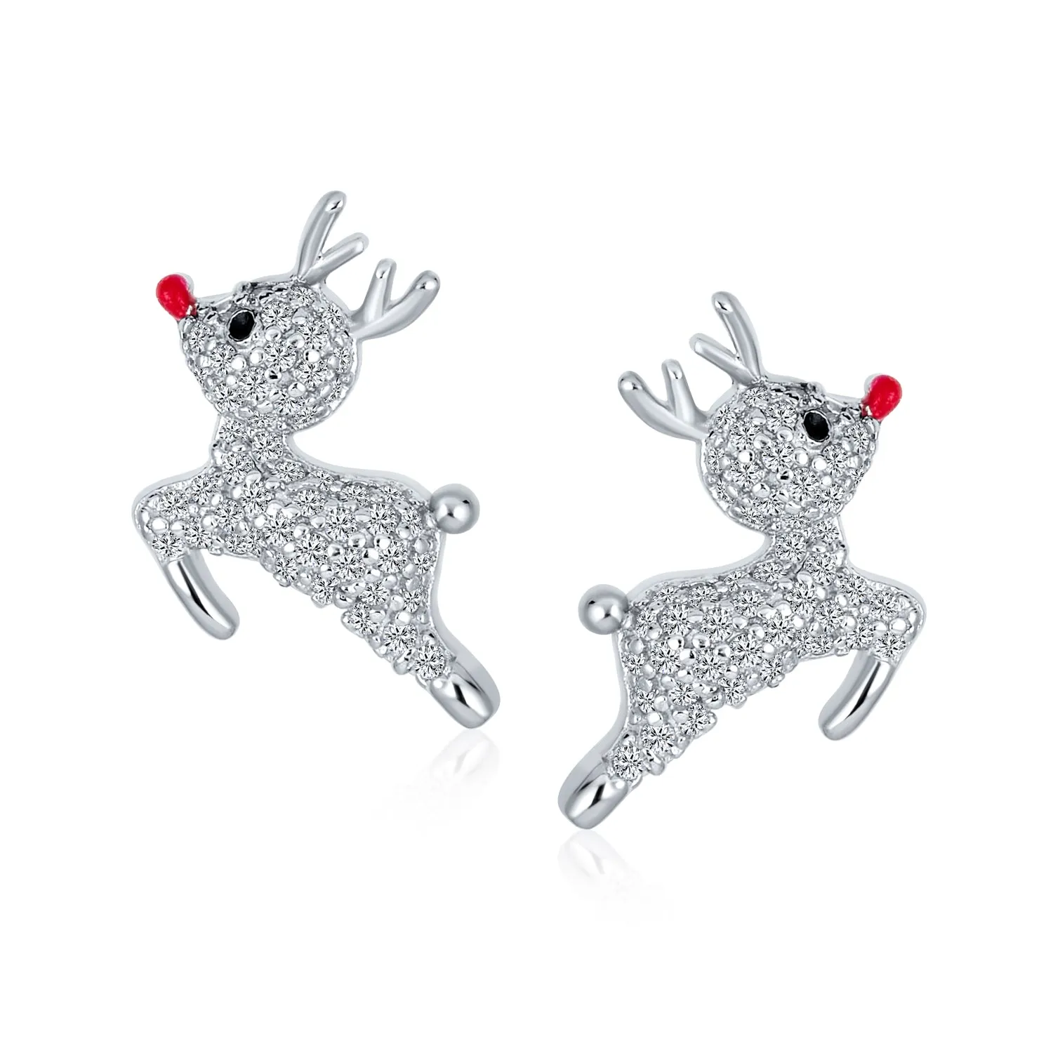 Christmas CZ Reindeer Dangling Stud Earrings Candy Cane Word JOY Necklace Silver