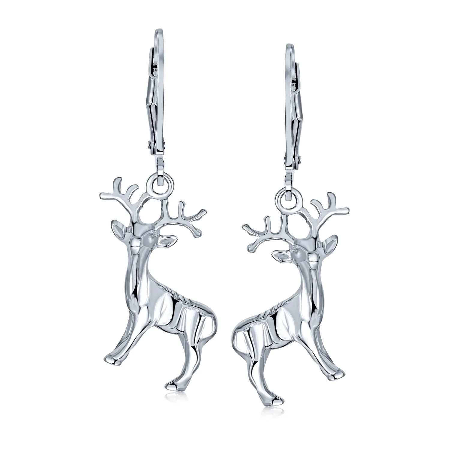 Christmas CZ Reindeer Dangling Stud Earrings Candy Cane Word JOY Necklace Silver