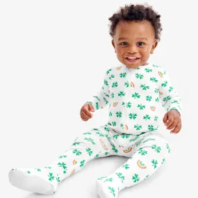 Clearance baby organic zip footie in lucky clovers