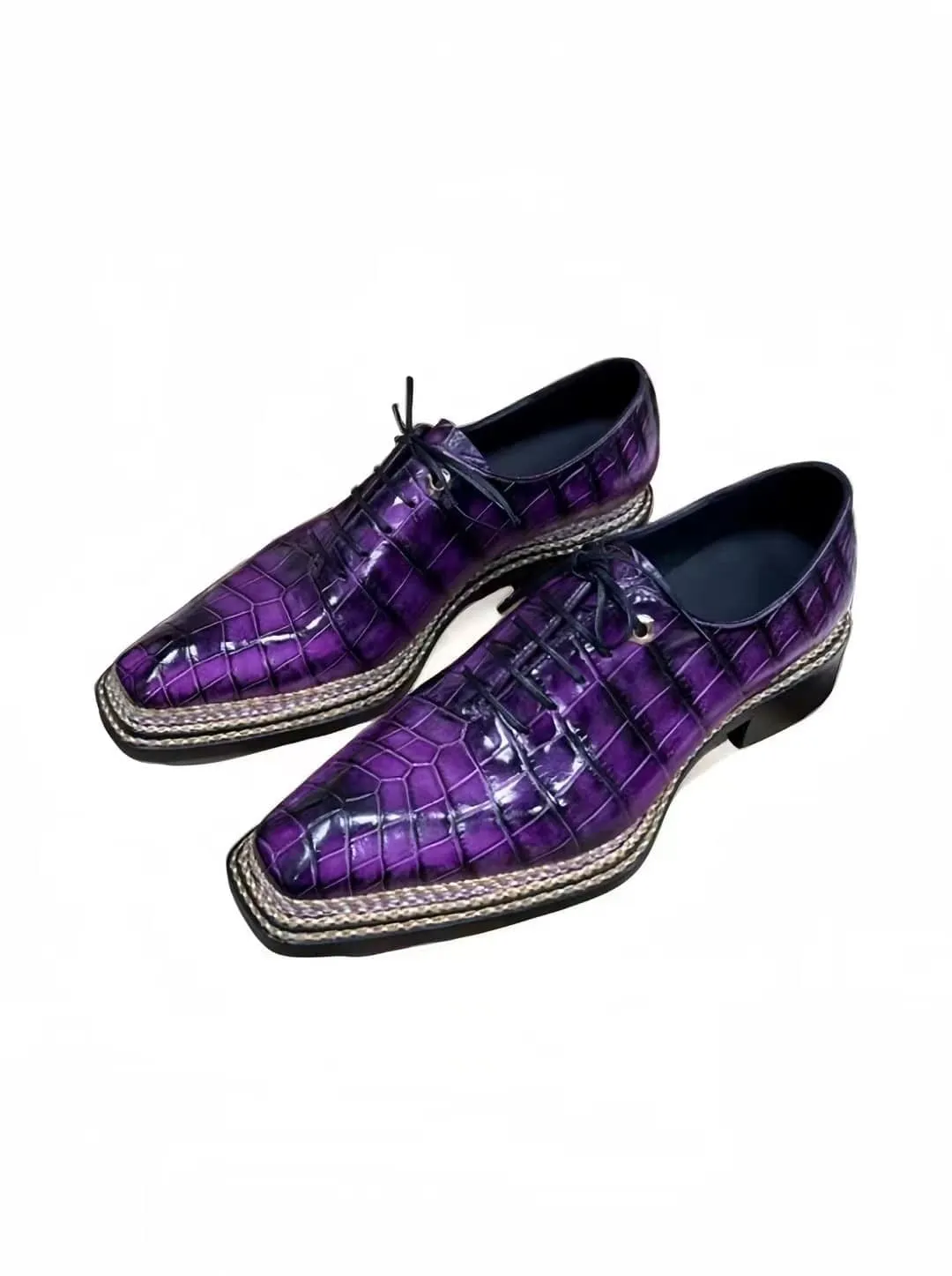 Crocodile Leather Norwegian Nine-Line Sewn Goodyear Fiddleback Sole  Lace Up Dress Shoes Vintage Fuchsia