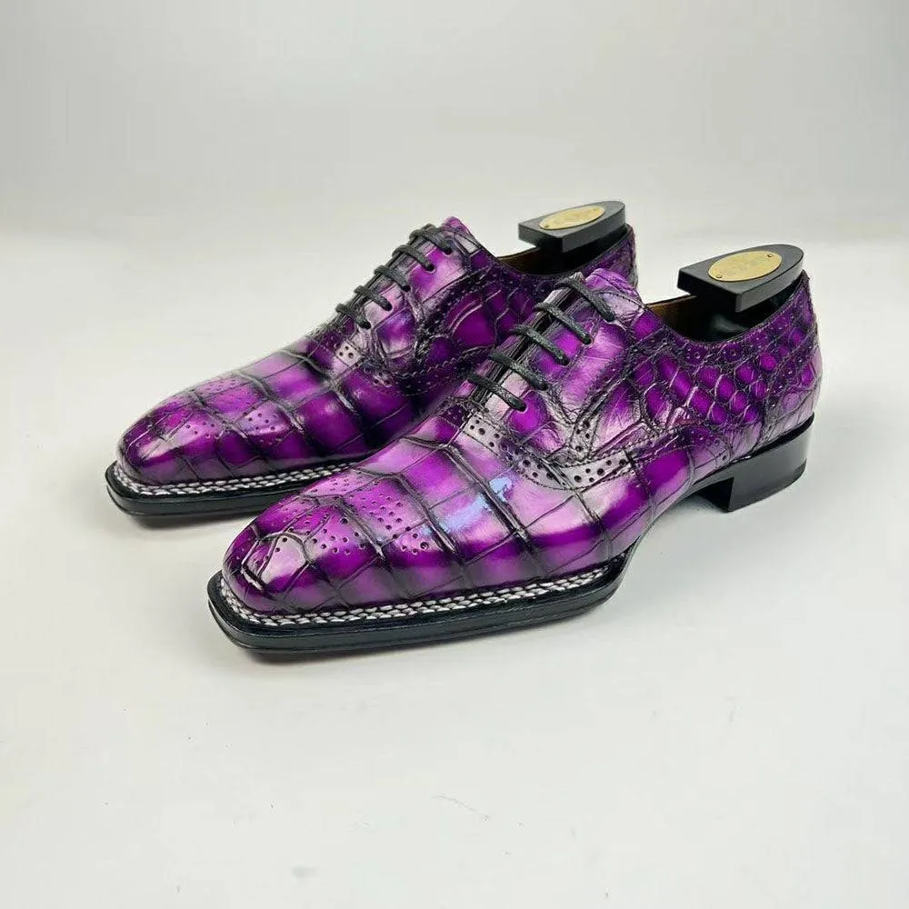 Crocodile Leather Norwegian Sewn Goodyear Fiddleback Sole  Lace Up Dress Shoes Vintage Mauve