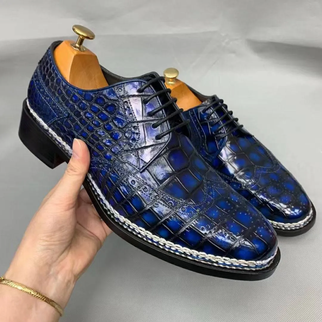 Crocodile Shoes Men's Crocodile Leather Norwegian Stitch Lace-Up Shoes