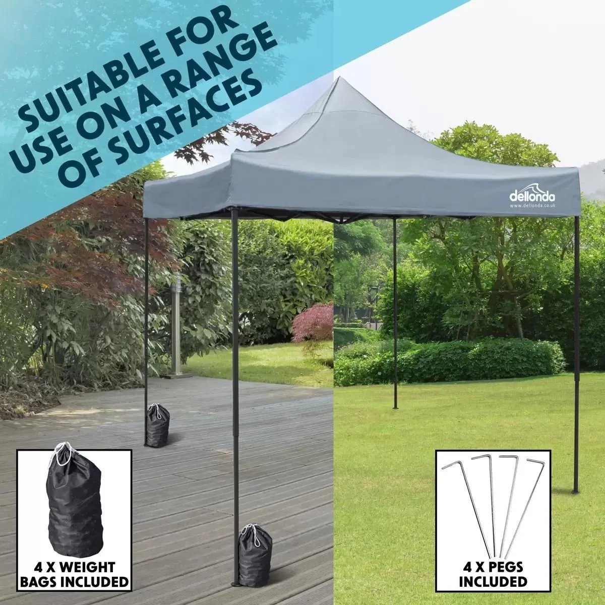 Dellonda DG129 Premium Pop-Up Gazebo Water Resistant Carry Bag Stakes Weight 2x2m