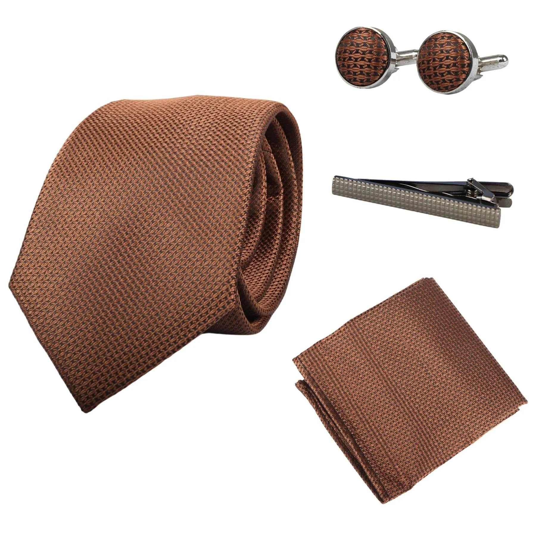 Diamond Neck Tie Gift Set Pocket Square Cuff Links Pin Tie For Shirt Satin