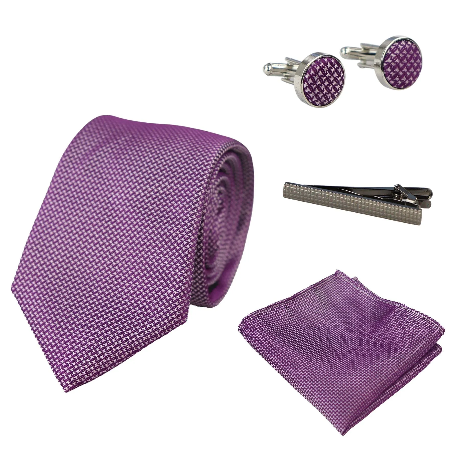 Diamond Neck Tie Gift Set Pocket Square Cuff Links Pin Tie For Shirt Satin