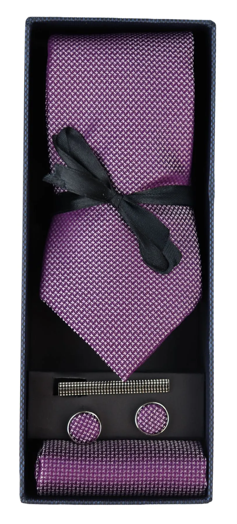 Diamond Neck Tie Gift Set Pocket Square Cuff Links Pin Tie For Shirt Satin