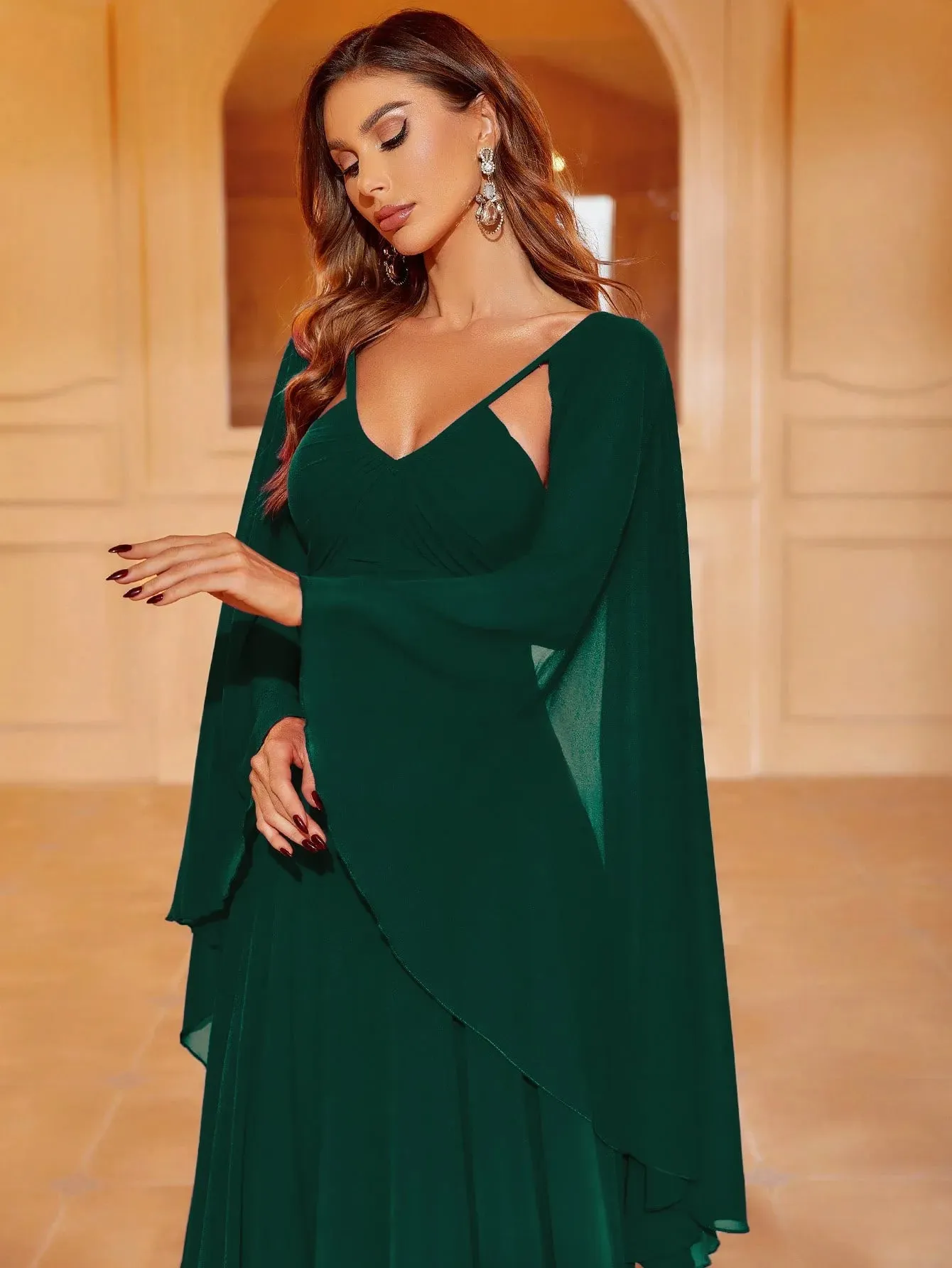 Elegant Cape Sleeves Chiffon Formal Dress