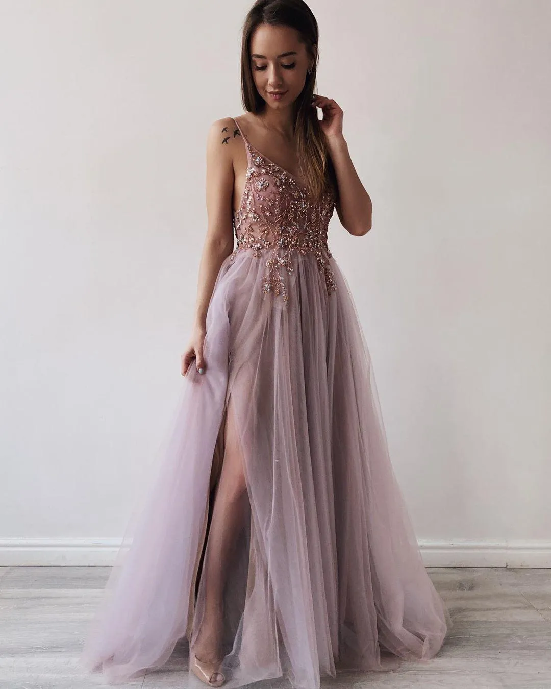 Elegant Embellished Tulle Evening Gown