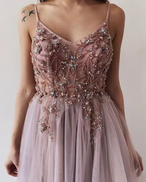 Elegant Embellished Tulle Evening Gown