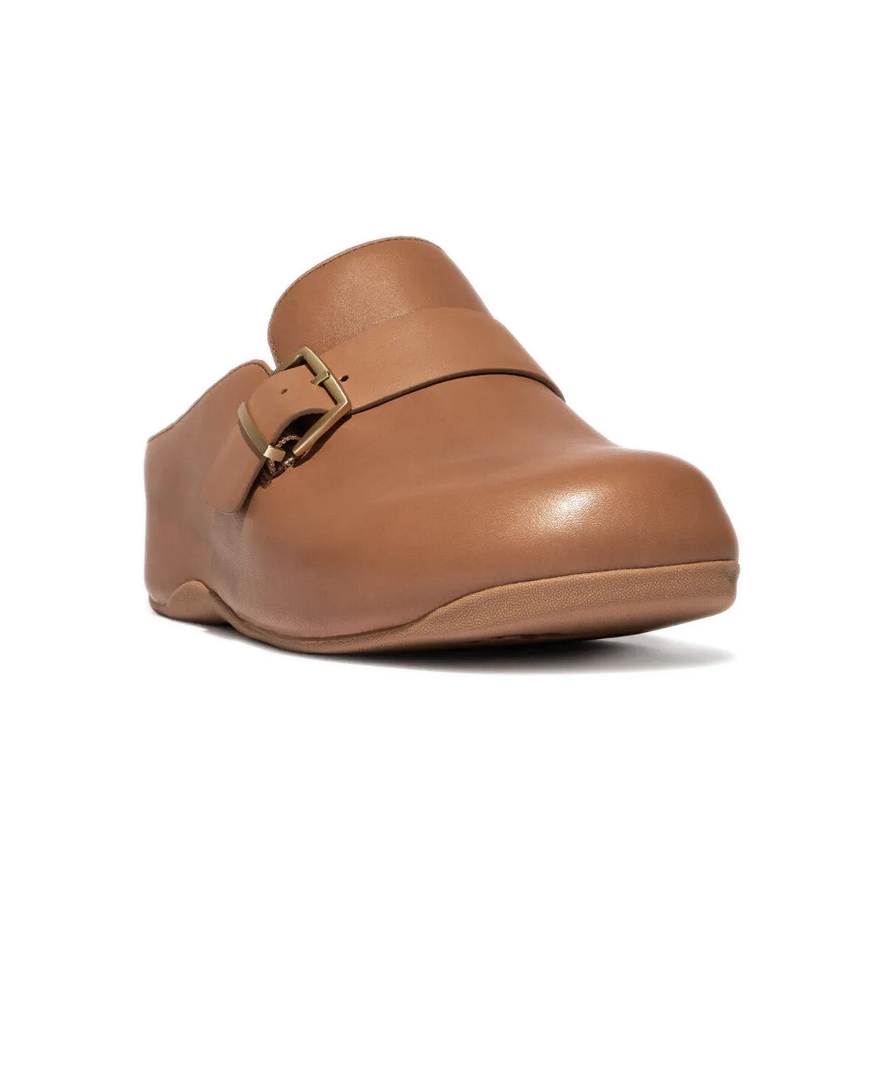 FitFlop Shuv Buckle Latte Tan Leather Clogs