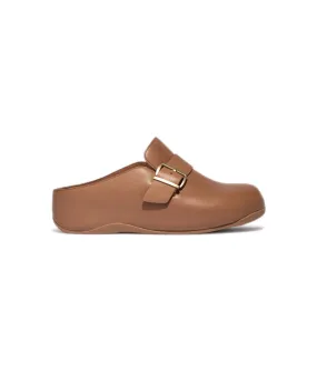 FitFlop Shuv Buckle Latte Tan Leather Clogs