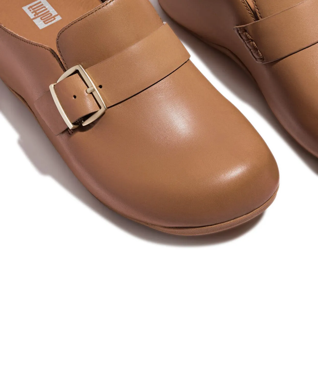 FitFlop Shuv Buckle Latte Tan Leather Clogs