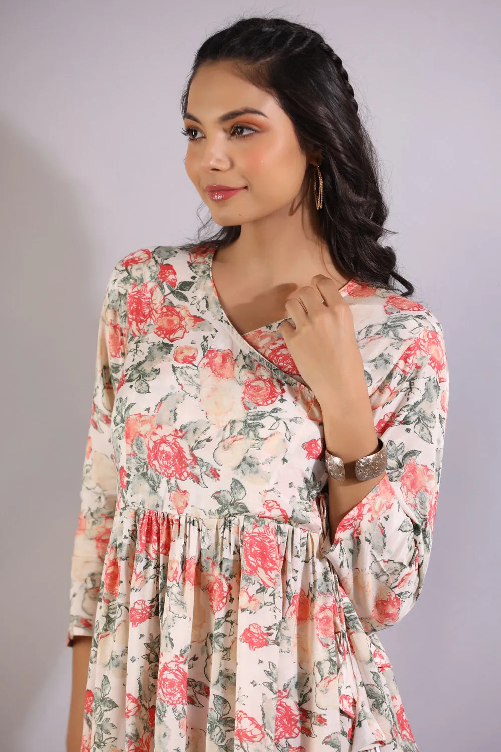 Floral Jaal On White Angrakha Silk Co-ord Set