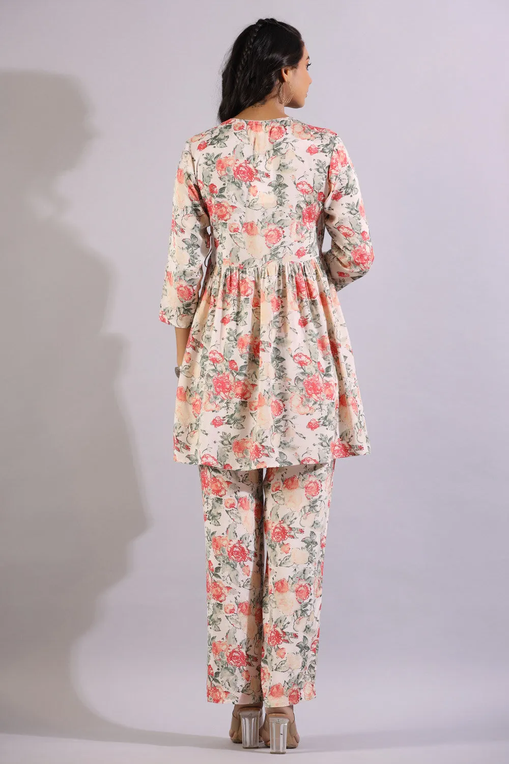 Floral Jaal On White Angrakha Silk Co-ord Set