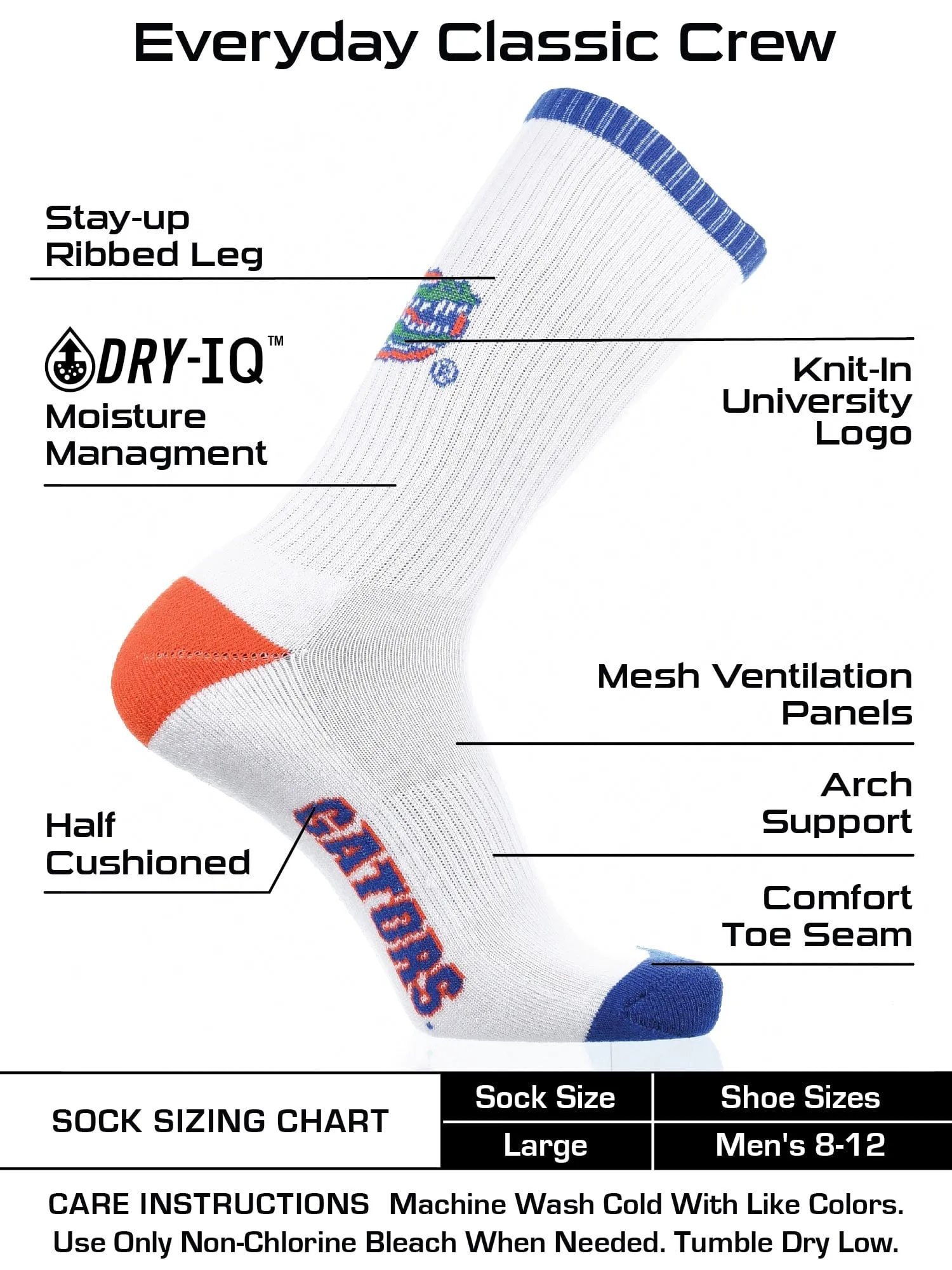 Florida Gators Socks Basic Crew White Socks