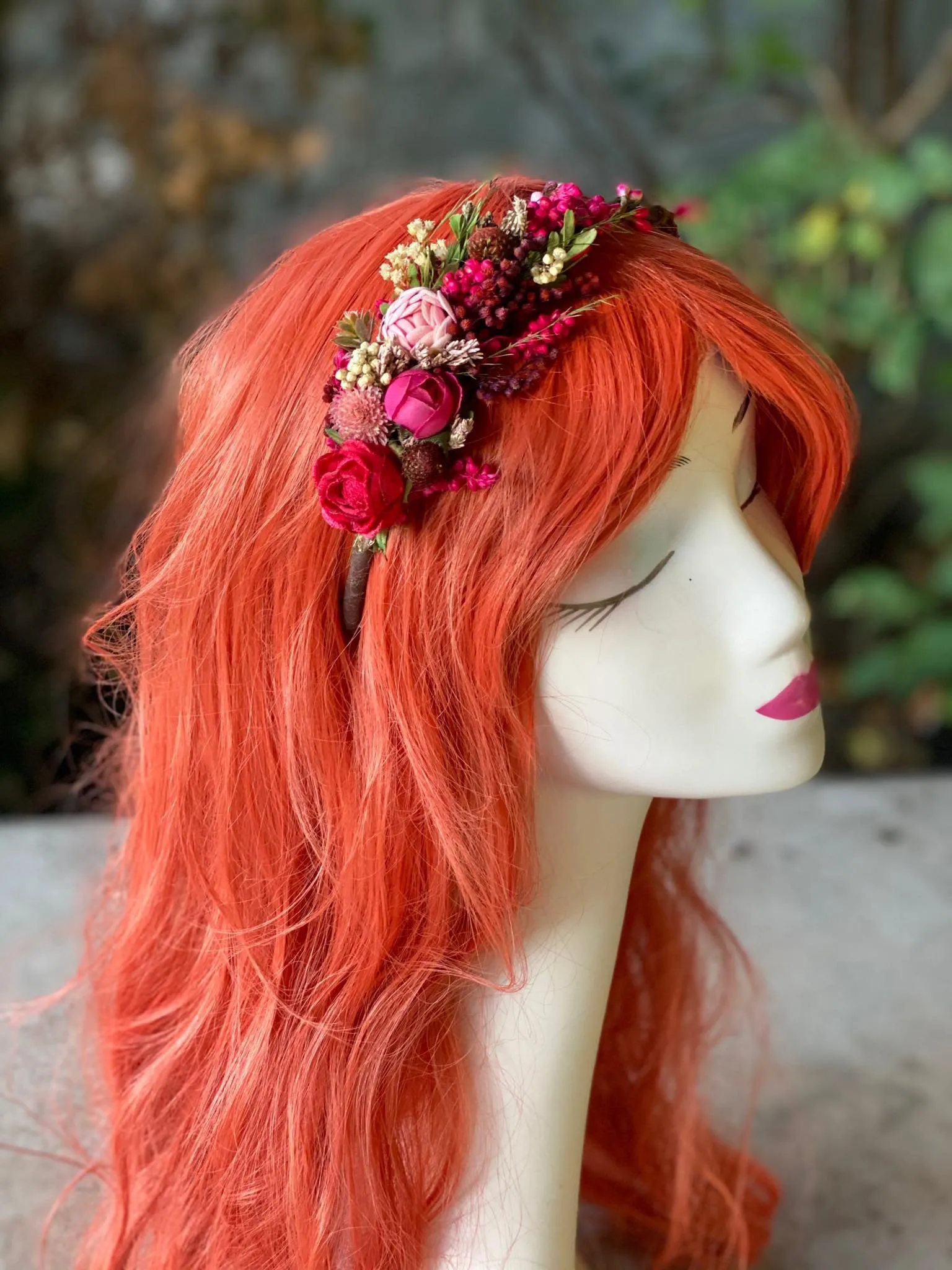 Fuchsia flower headband for bride