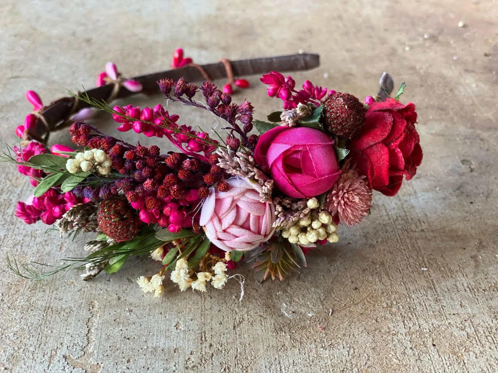 Fuchsia flower headband for bride