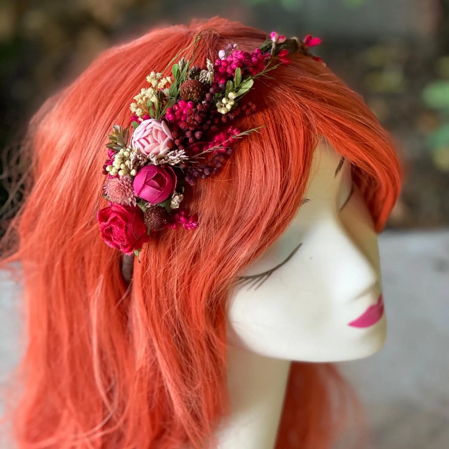 Fuchsia flower headband for bride