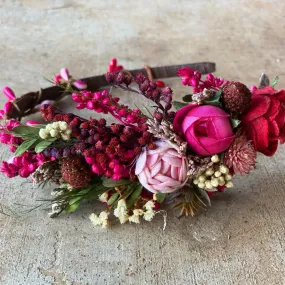 Fuchsia flower headband for bride