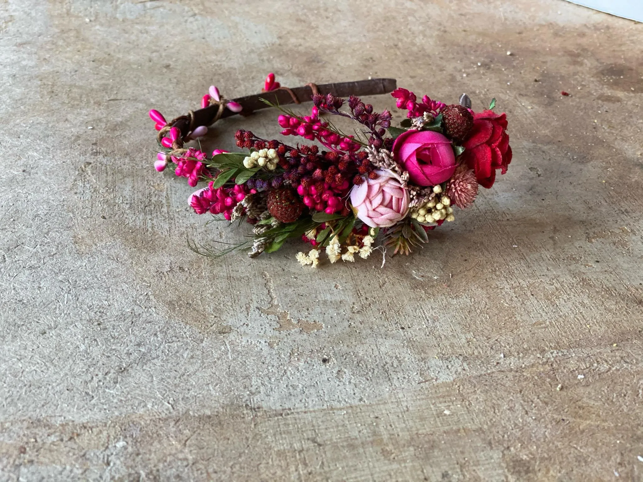 Fuchsia flower headband for bride