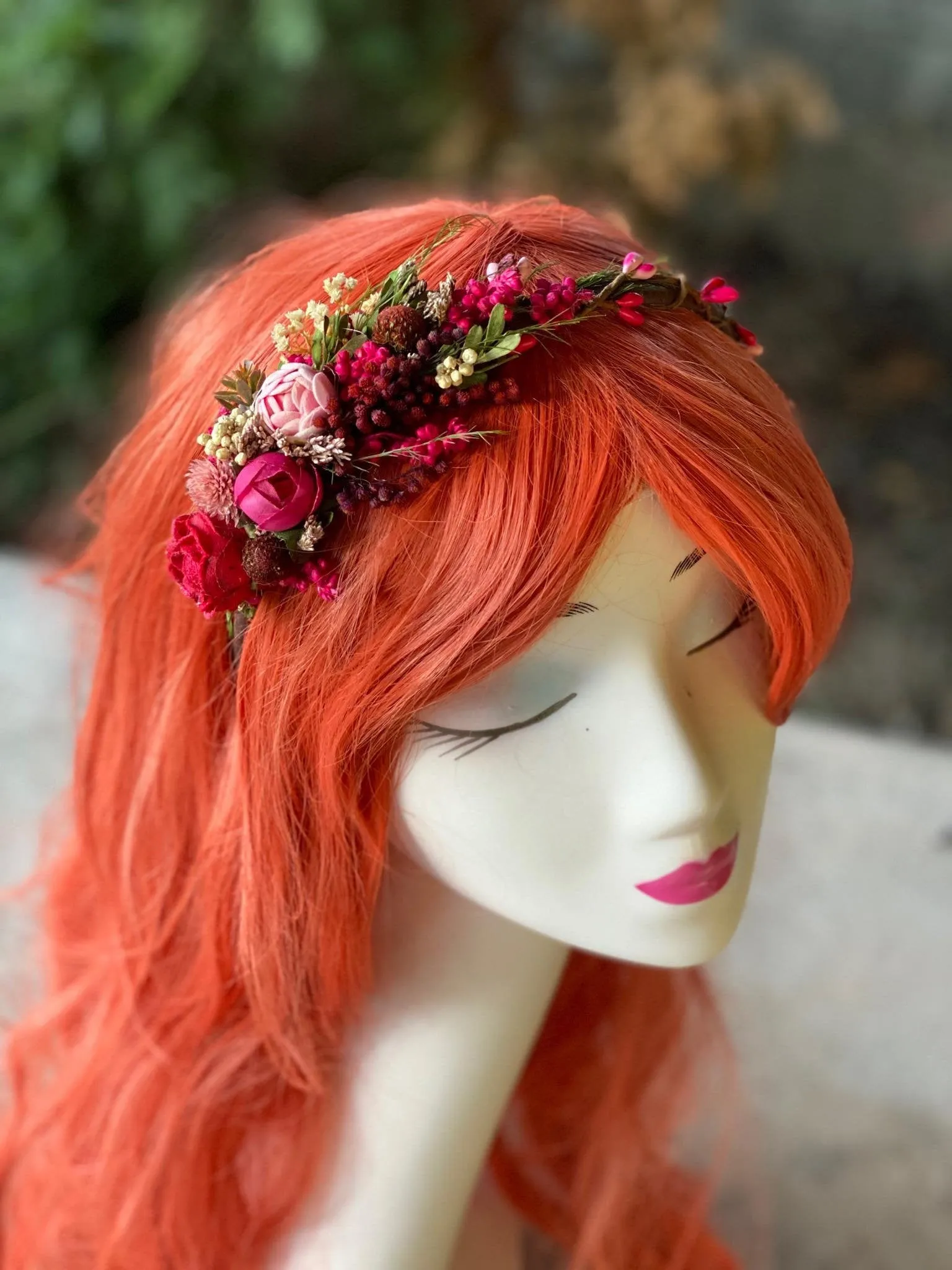 Fuchsia flower headband for bride