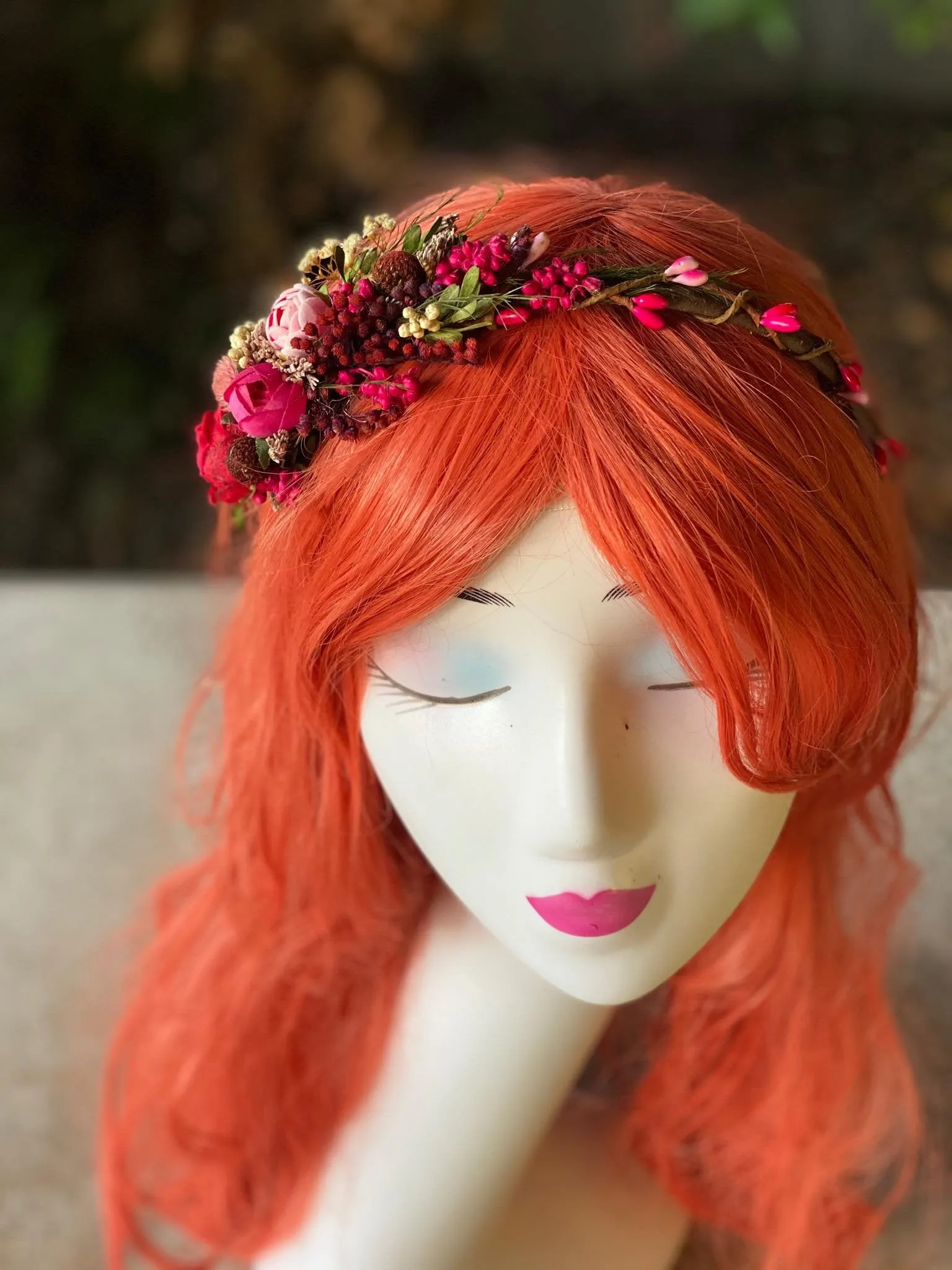 Fuchsia flower headband for bride